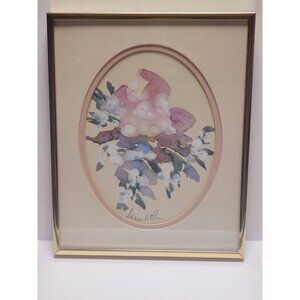 Vintage Donna Watson Listed Artist Watercolor Water Flowers Gold Frame 10x8